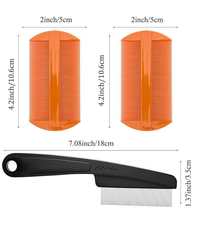 Dandruff Comb Fine Tooth Scalp Detox Comb Lice for Women, Men & Kids Stainless Steel Scalp Detoxing, Sweep & Massage Hair Brush Tool for Hair Care (Black+Orange)