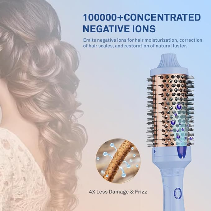 Caliber Viva Heat Thermal Hair Brush, Professional Styling Tool with Negative Ion Technology, Blue (1-1/2 inch（38mm)