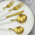 White Handle Matte Gold Silverware Set, Gugrida 5-Piece 18/10 Stainless Steel - Image 3