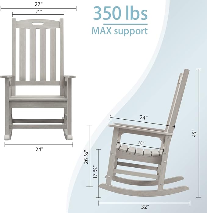 Psilvam Oversized Outdoor Rocking Chair Set of 2, Porch Rocker - Image 3