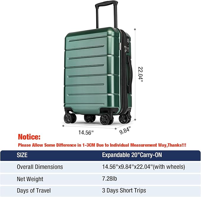 KYME Green Carry On Luggage 22x14x9 Airline Approved Expandable 20 Inch - Image 8