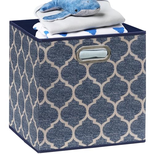 11 Inch Foldable Cube Storage Bins with Handle (6 Pack - 10.5" x 10.5" x 11" / Steel Blue)