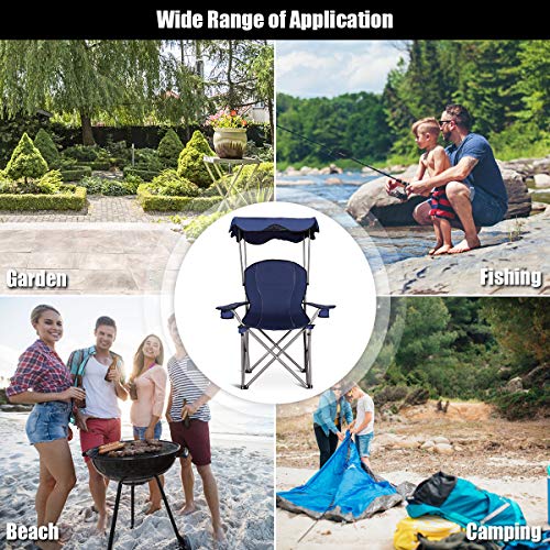 Folding Camping Chair with Canopy (Navy)