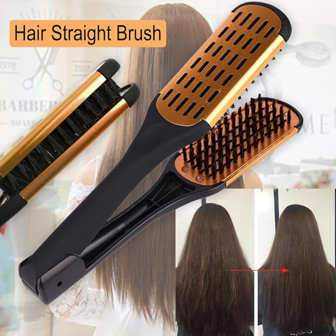Clamp Hair Brush Straightener Detangler Comb Smoothing Nylon Bristle Double Sided Straightening Air Vented Flat Hair Styling Tool for Wet,Dry,Thick,Long Hair