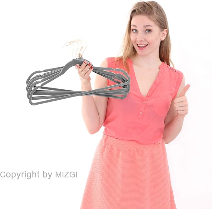 MIZGI Premium Velvet Hangers Heavy Duty Non Slip Felt Hangers Gray, Rose Gold - Image 8
