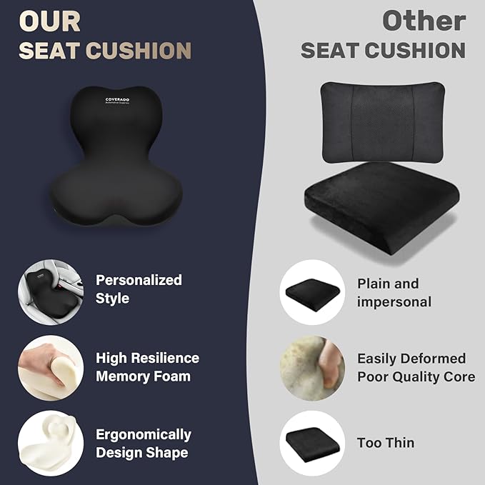 Coverado Car Seat Cushion and Lumbar Support Pillow One Piece, Memory Foam - Image 9