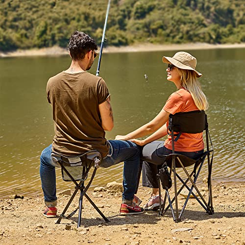 Extra Large Quick Folding Tripod Stool with Backrest Fishing Camping Chair with Carry Strap (Black)
