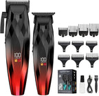 2-in-1 Professional Hair Clippers Set,Cordless Hair Clippers and T-Blade Trimmer Kit for Men,LCD Display,USB Rechargeable,Adjustable Guards,Waterproof,Beard & Body Grooming Kit (Red)
