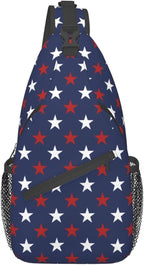 SUPLUCHOM Sling Bag American Flag Red White Star Hiking Daypack Crossbody - Image 2