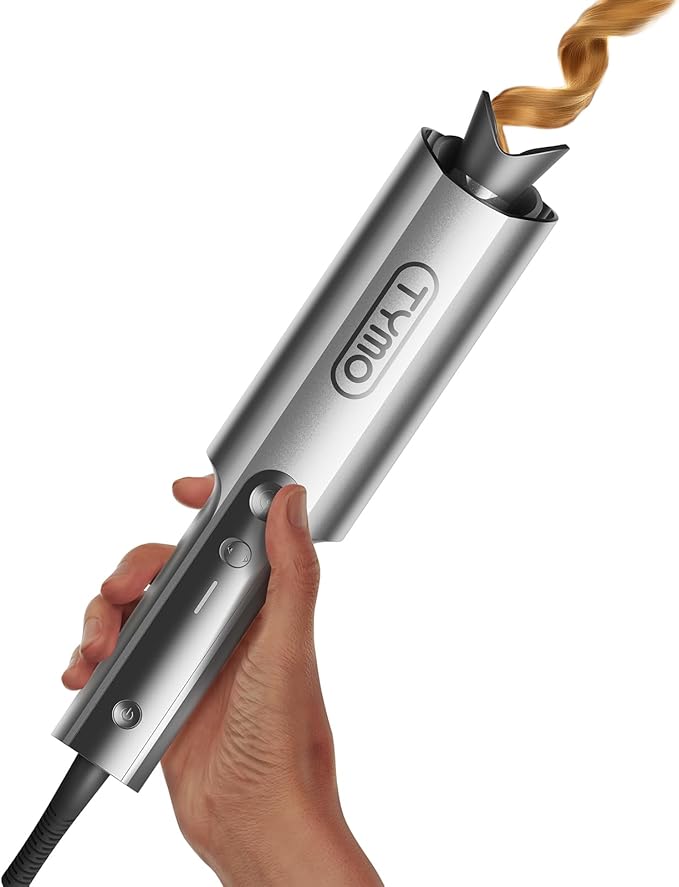 TYMO CurlPro Plus Automatic Rotating Curling Iron - Upgraded Long Barrel Curling Wand for Long Hair, Ceramic Hair Curler for Women, Anti-Scald, Tangle-Free, 600M Ionic, Dual Voltage, Grey, 1 Inch