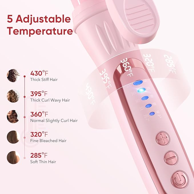 1.50 Inch Curling Iron, 5 Temperature Settings, Professional Spring Hair Iron for All Hair Types, Max 430℉ with Heat Resistant Mat (1 1/2 Inch Pink)