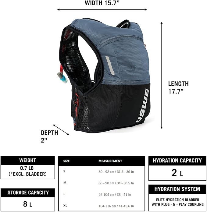 USWE Rush 8L Bike Hydration Vest, Adjustable Chest Straps Running Hydration Vest - Image 2