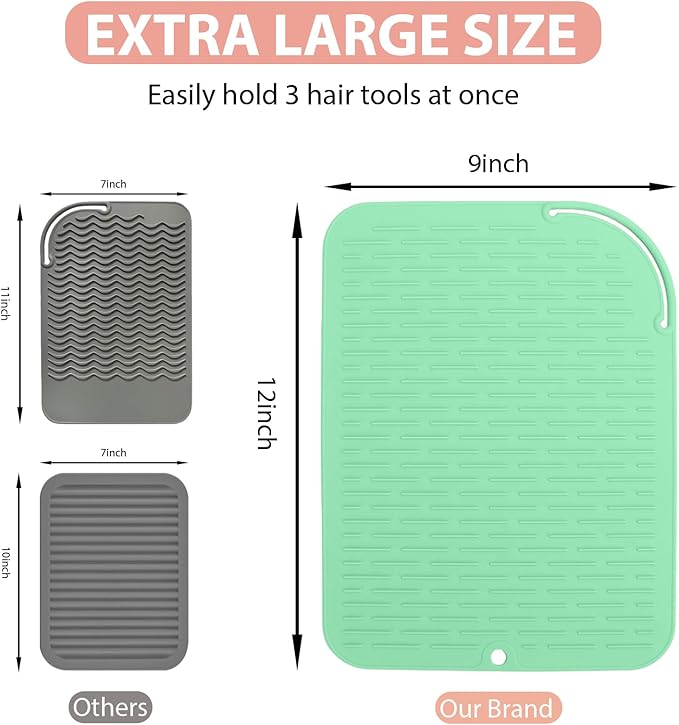Large Silicone Heat Resistant Mat, Portable Travel Hot Hair Tools Holder Pad for Curling Iron, Flat Iron, Hair Straightener and Other Styling Tools(12.0" x 9.0")