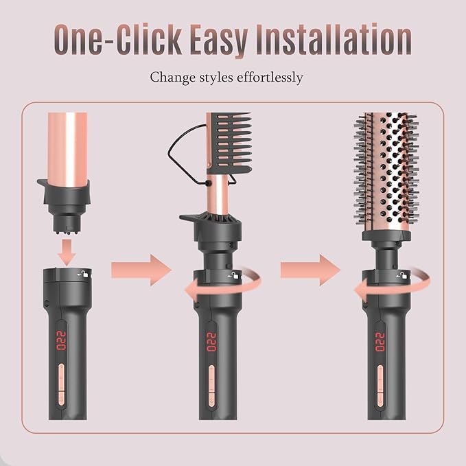 4-in-1 Curling Iron Set for Long Hair, Fast Heating Ceramic Ionic Hair Curler, Flat Iron & Hot Brush Combo, Frizz-Free Styling Tool with Dual Voltage for Home & Travel