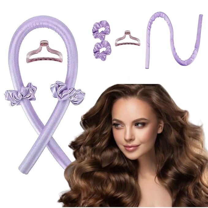 GADZHI Heatless Curling Headband Hair Roller Set for Long Hair No Heat Silk Hair Wrap Curler Ribbon for Overnight Sleep Hair Roller with Hair Claw Clip DIY Hair Styling Tools (2 set - purple+blue)
