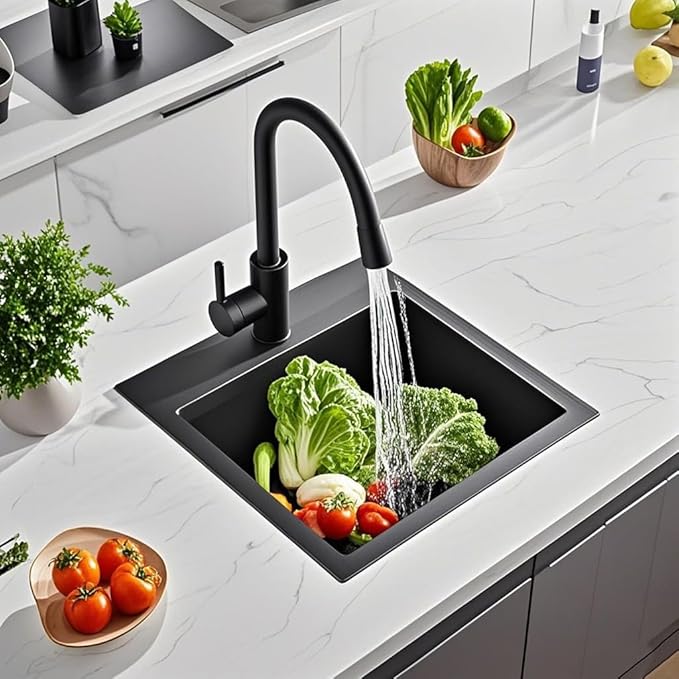 ARTLINE 15 x 17 Inch Black Drop in Bar Sink, Stainless Steel Single Bowl - Image 7