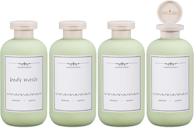 ASEVAT 10oz 4Pcs Green Plastic Refillable Travel Shampoo and Conditioner - Image 2