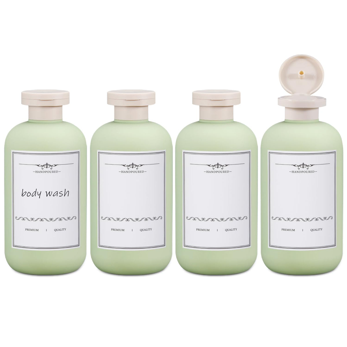 10oz 4Pcs Green Plastic Refillable Travel Shampoo and Conditioner Bottles Plastic Refillable Travel Shampoo Bottles with Flip Cap Shampoo and Conditioner Dispenser (Green / 10oz)