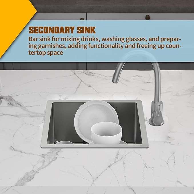 Small Kitchen Sink, 18x18 In Bar Sink Stainless Steel Undermount Small Kitchen - Image 6