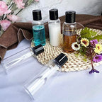 5 Pack 3.4 oz Travel Bottles for Toiletries TSA Approved Leakproof Plastic Empty Travel Size Bottles Containers with Labels (1.5 inches x 4.7 inches)
