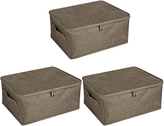ANMINY 3PCS Storage Bins with Zipper Lids 13 Qt Lidded Fabric Storage Boxes by ANMINY