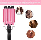 3 Barrel Curling Iron Wand 26mm Hair Waver Temperature Adjustable Ceramic Hair Curling Iron (Pink)