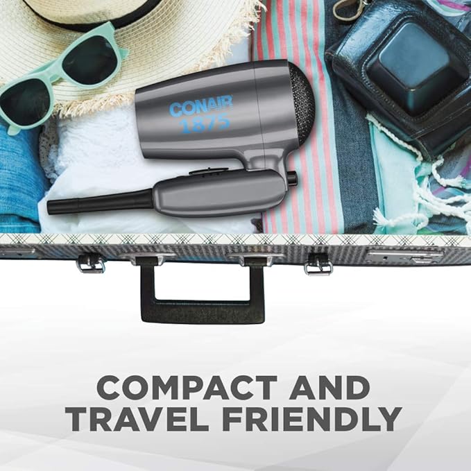 Conair Travel Hair Dryer with Dual Voltage,1875W Compact Blow Dryer with Folding Handle,Gray,(Pack of 4)
