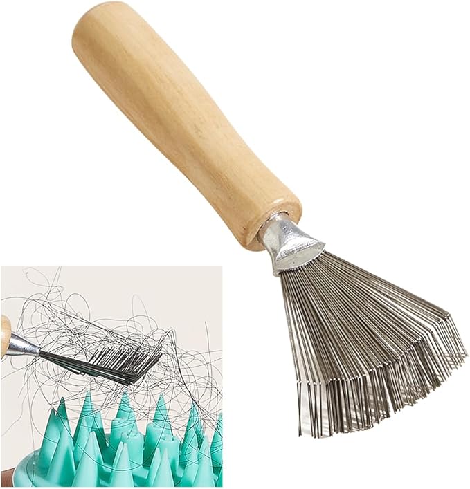 1Pc Hair Brush Cleaner Tool Rake Comb Cleaner Brushes Mini Hair Dirt Remover Brush with Metal Wire Rake Wooden Handle Hair Brushes Styling Tools and Appliances