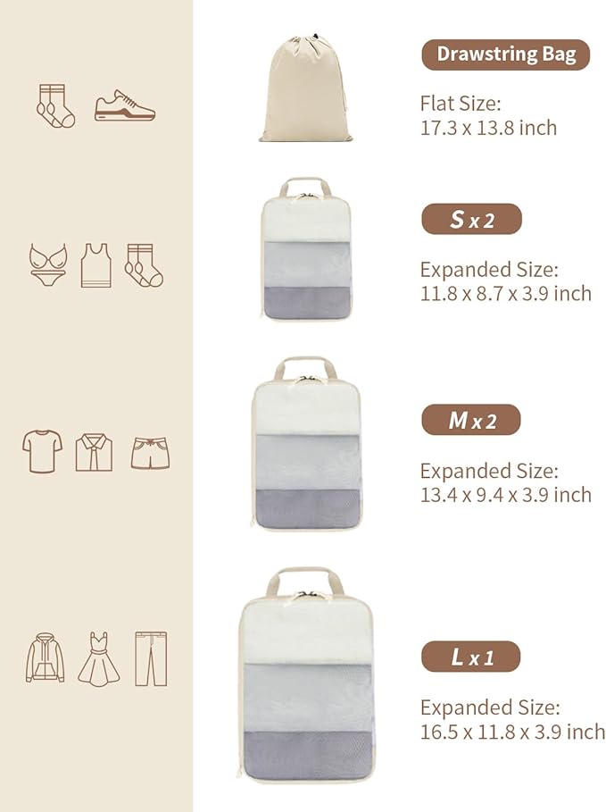 ECOHUB 6 Set Compression Packing Cubes, Lightweight Beach Vacation Travel - Image 4