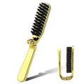 Foldable Boar Bristle Hair Brush, Small Folding Hairbrush Collapsable Mini Travel Hair Brush Anti-Static Range Hair Brush for Women, Portable Pocket Comb Hair Styling Tool,Beard Brush for Men (Gold)