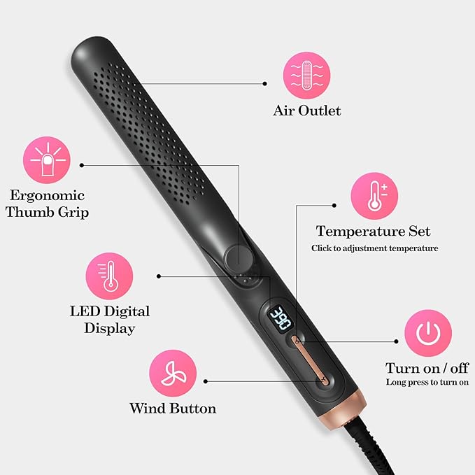Hahahope Hair Straightener and Curler 2-in-1, 360° Airflow Styler Curling Iron, 1.25 Inch Curling Wand, 20 Million Negative Ion Hair Care, 5 Temps & Auto Off, Dual Voltage (Black)