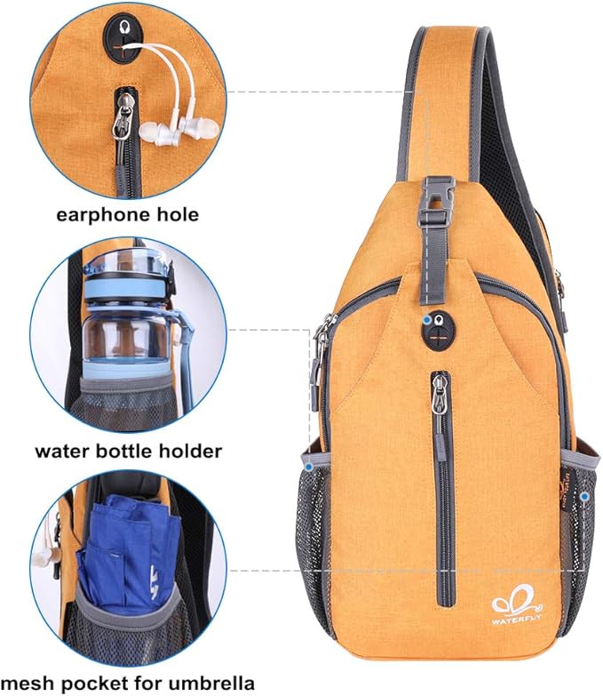 WATERFLY Crossbody Sling Backpack Sling Bag Travel Hiking Chest Bag Daypack - Image 2