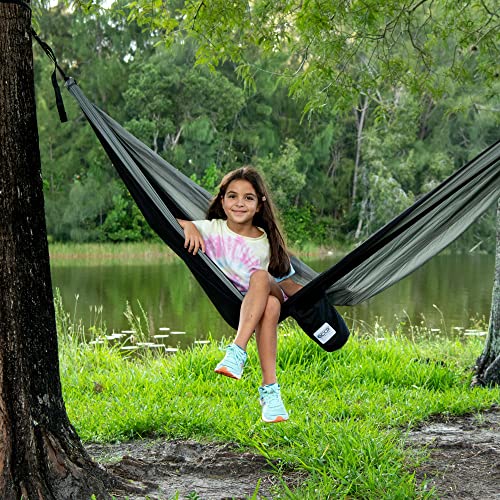 Outdoors Parachute Hammock Single with 2 Tree Straps (Black-grey)