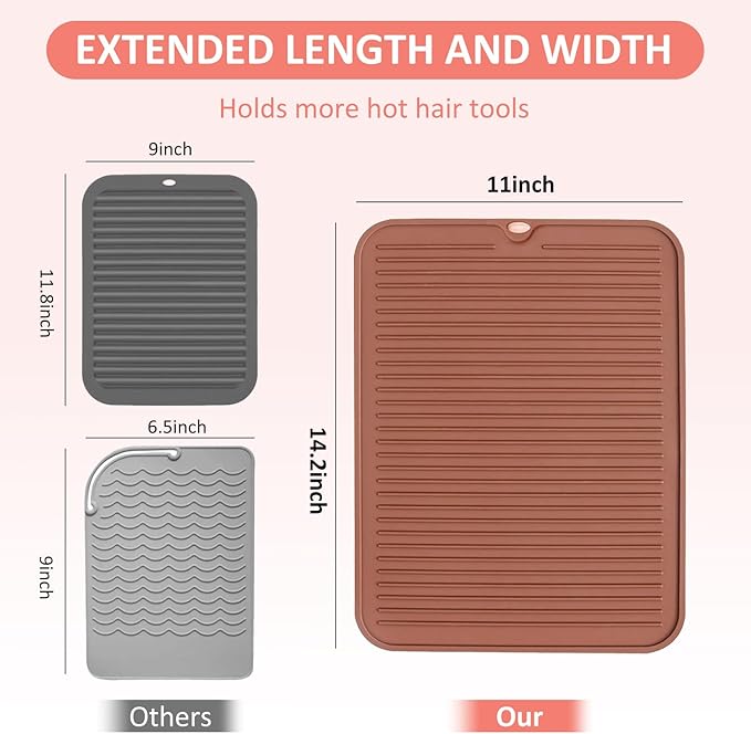 Quccefods Heat Resistant Mat Large Silicone Hot Hair Tools Mat for Curling Irons Flat Iron Hair Straightener Vanity Mat Portable Hair Styling Tools Hot Pad Vanity Organizers