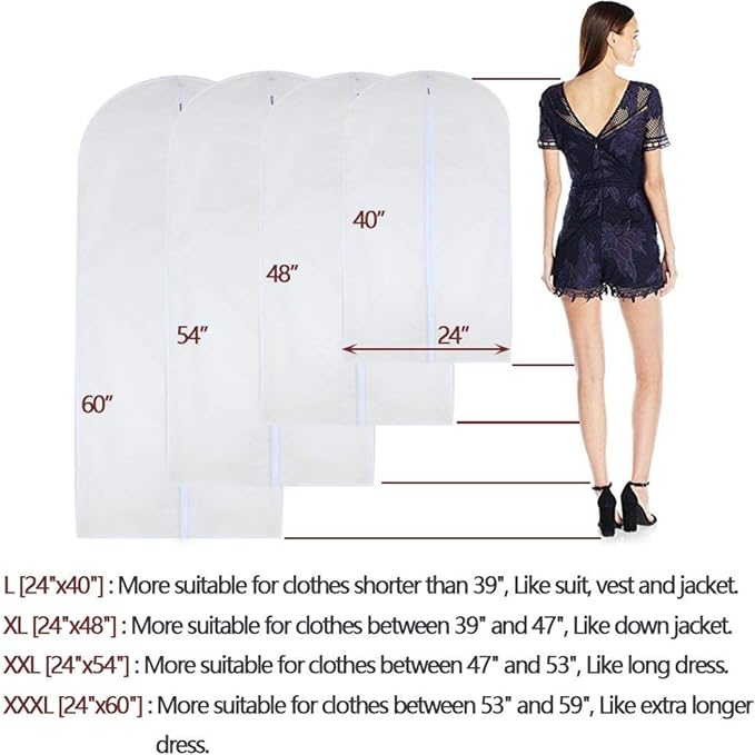 Dress Bags for Hanging Clothes 24'' x 54'' Long Dress Hanging Garment Bag White - Image 3