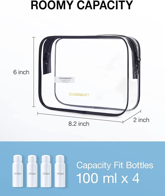 BAGSMART Clear Toiletry Bag, 3 Packs TSA Approved Water resistant Quart Size - Image 2