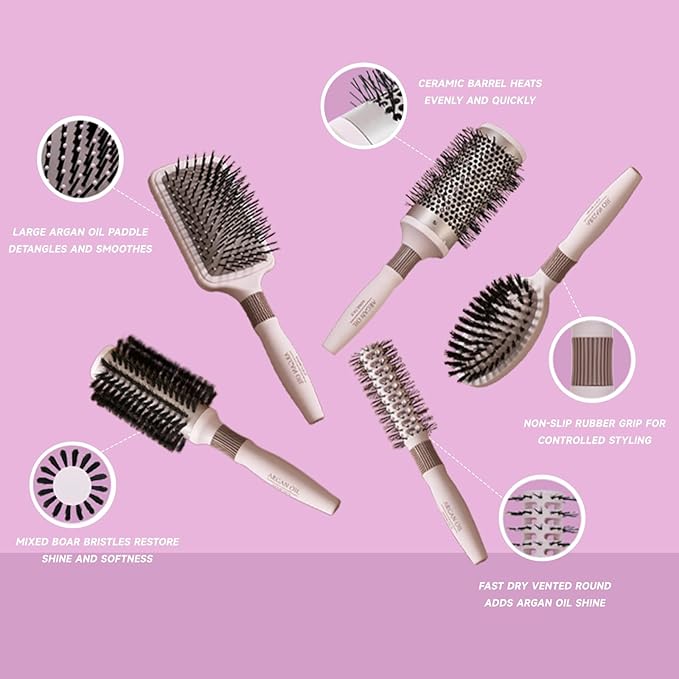 Fast Dry Round Brush with Ceramic Ion Thermal Barrel and Nylon Bristles,Argan oil Round Hair Brush for Blow Drying,Styling,Curling,Straightening, for All Hair Types-53mm
