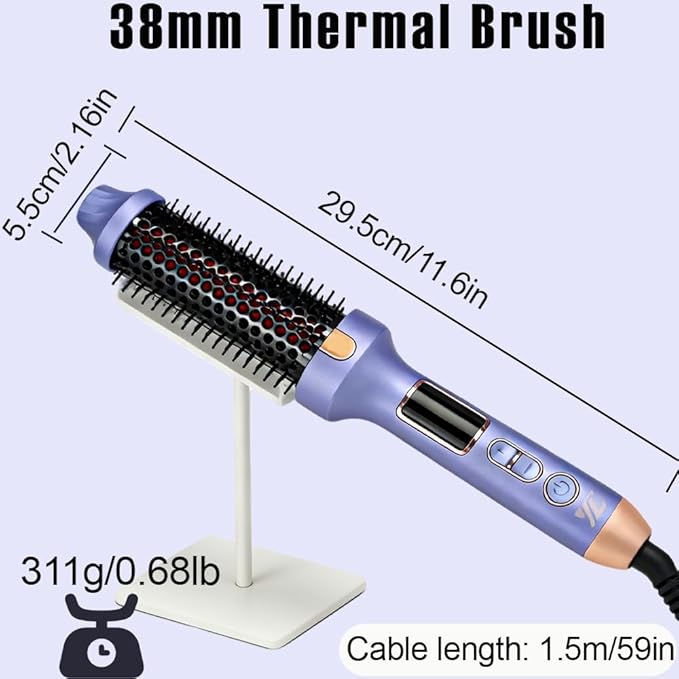 Infrared Thermal Brush, 38mm 3 in 1 Heated Round Curling Brush, Negative Ionic Lightweight Heated Hot Brush, Dual Voltage US Plug, Hair Straightener Curler Comb for Volumizing Curls and Smooth Hair