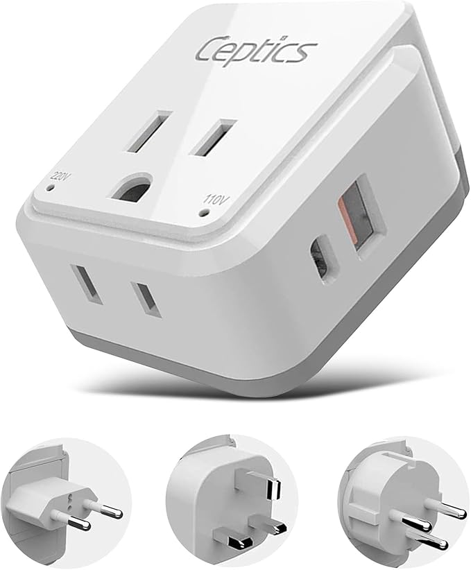 Ceptics Israel, Jordan Power Plug Adapter Travel, 20W PD & QC, Safe Dual USB & by Ceptics
