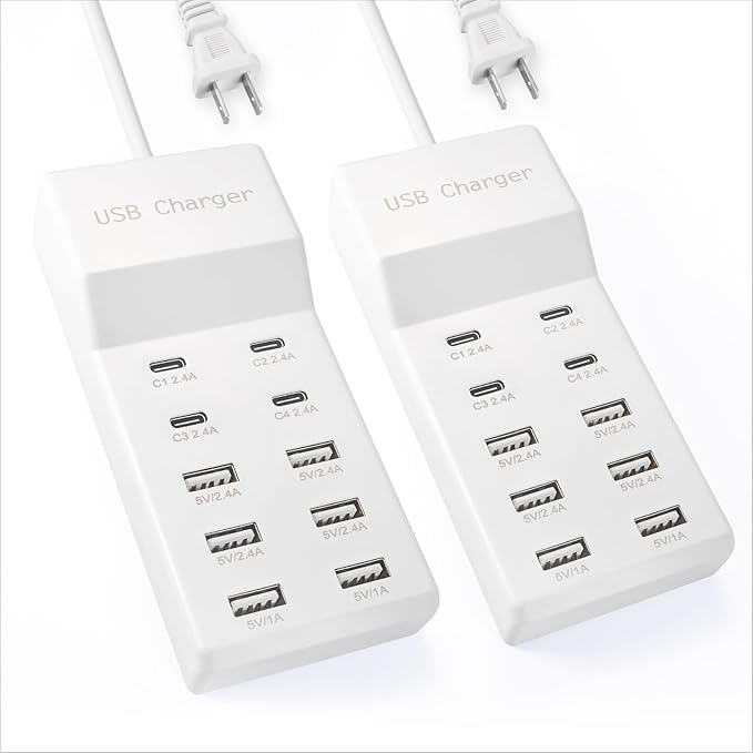 USB Charging Station, 10 Ports Family-Sized USB C Charger Block, USB Power Strip by SIWMER