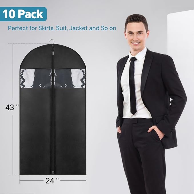 10 Pack - Moucas 43" Black Garment Bag, Mens Suit Bags - Image 6