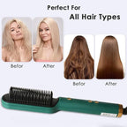 Professional Hair Straightener Comb, Beard Straightener Brush, Ceramic Plate Electric Hair Straightening Brush for Salon Results, Heating Straightener, Heated Electric Comb (Green)