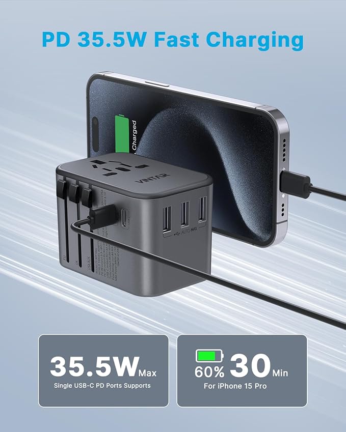 Universal Travel Adapter, VINTAR 35.5W International Power Adapter - Image 2