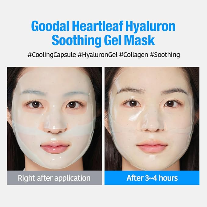 GOODAL Heartleaf Hyaluron Gel Mask, Cooling, Soothing, Sheet Mask with Hyaluronic Acid & Vegan Collagen, Overnight Hydrating Gel Essence for Pore & Skin Barrier Care [5EA]