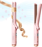 Hahahope Hair Straightener Curler 2-in-1: 1.25" Flat Iron for Women - Curling Wand 360° Airflow Cooling Vents Titanium Ionic for Less Frizz - 5 Temps & Auto Off Dual Voltage (Pink)