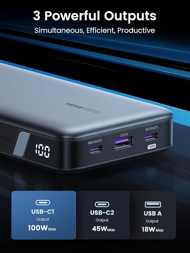 UGREEN Power Bank 25, 000mAh 145W Laptop Portable Charger, Nexode 3-Port USB C - Image 3