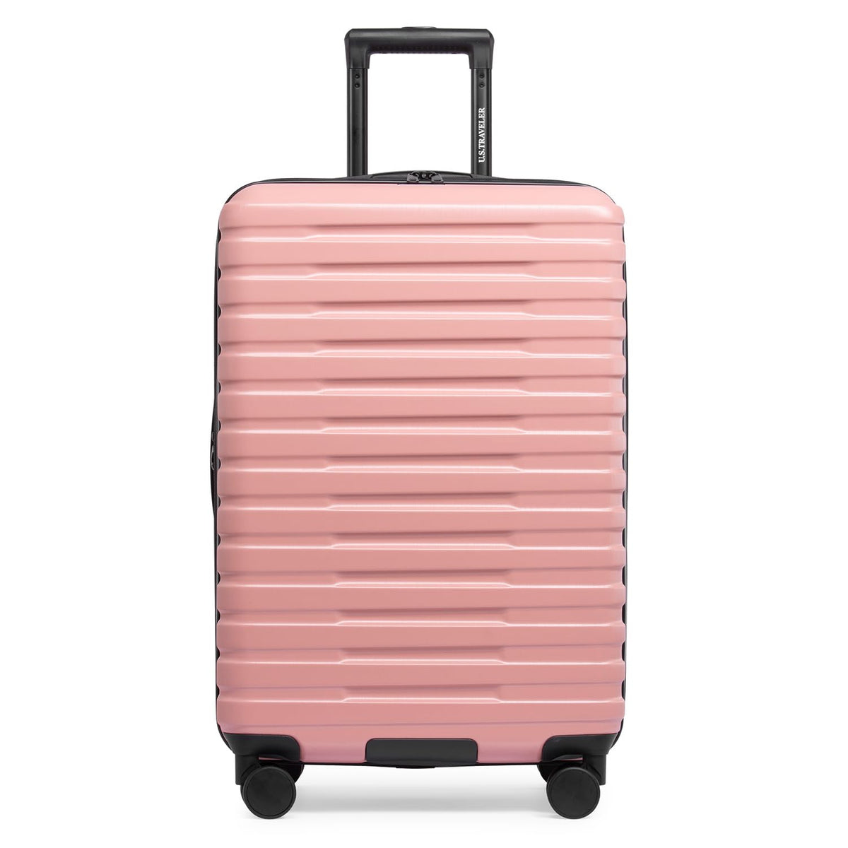 Boren Expandable Hardside Rugged Travel Luggage with 8 Spinner Wheels (Checked-Medium 26-Inch, No USB Port / Pink)