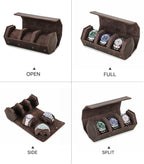 Genuine Leather Watch Roll Travel Case, Vintage Full Grain Leather Hexagon - Image 3