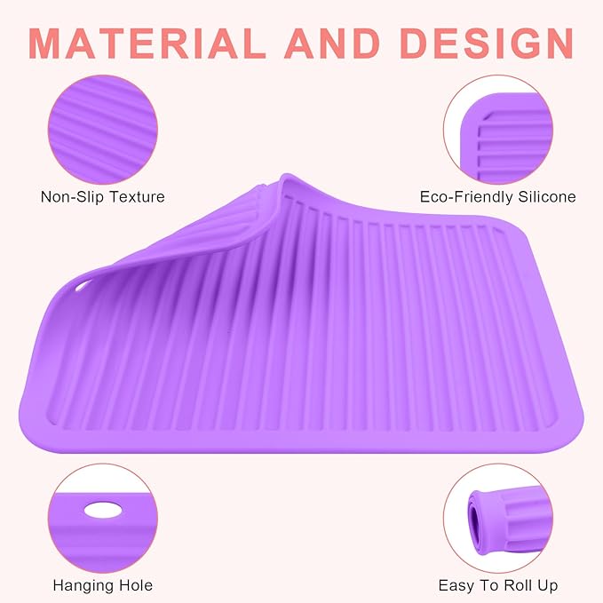 Oversize Silicone Heat Resistant Mat, Professional Hot Hair Tools Mat for Curling Iron, Flat Iron, Hair Straightener, Portable Hot Pad Cover with Velcro for Travel Home Salon(14.2" x 11.0")