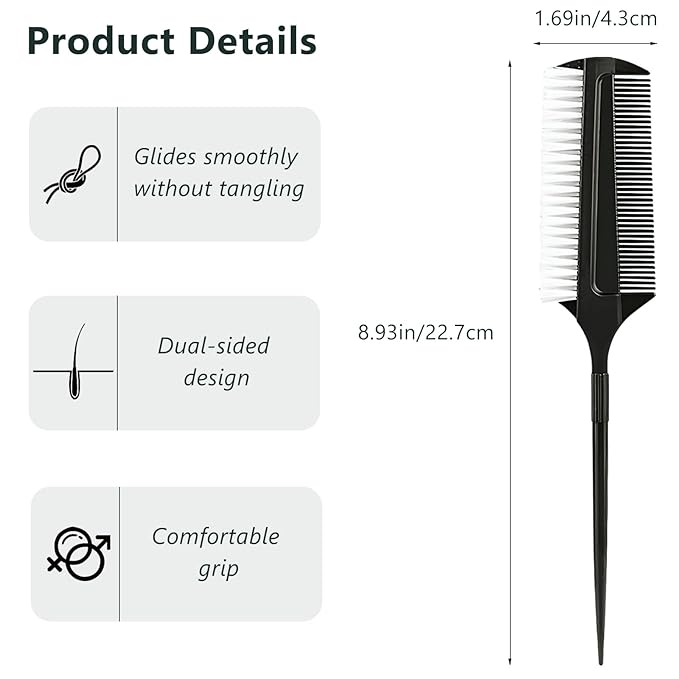3 Pcs Black Smoothing and Sectioning Brush Set - Double-Sided Comb for Edge Teasing, Professional hair coloring tools, multifunctional hair brush for Dancing Hairstyling